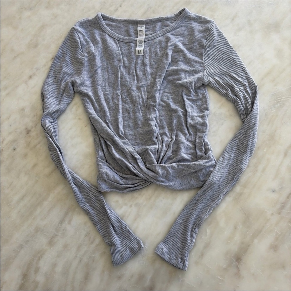 Alo Yoga grey crop twist top - long sleeve